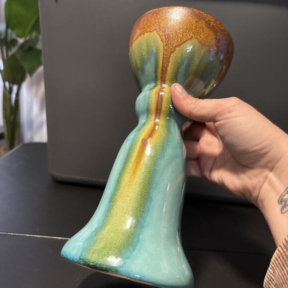 Set Of Three Ceramic Turquoise And Brown Glaze Candle Holders - Picture 11 of 16